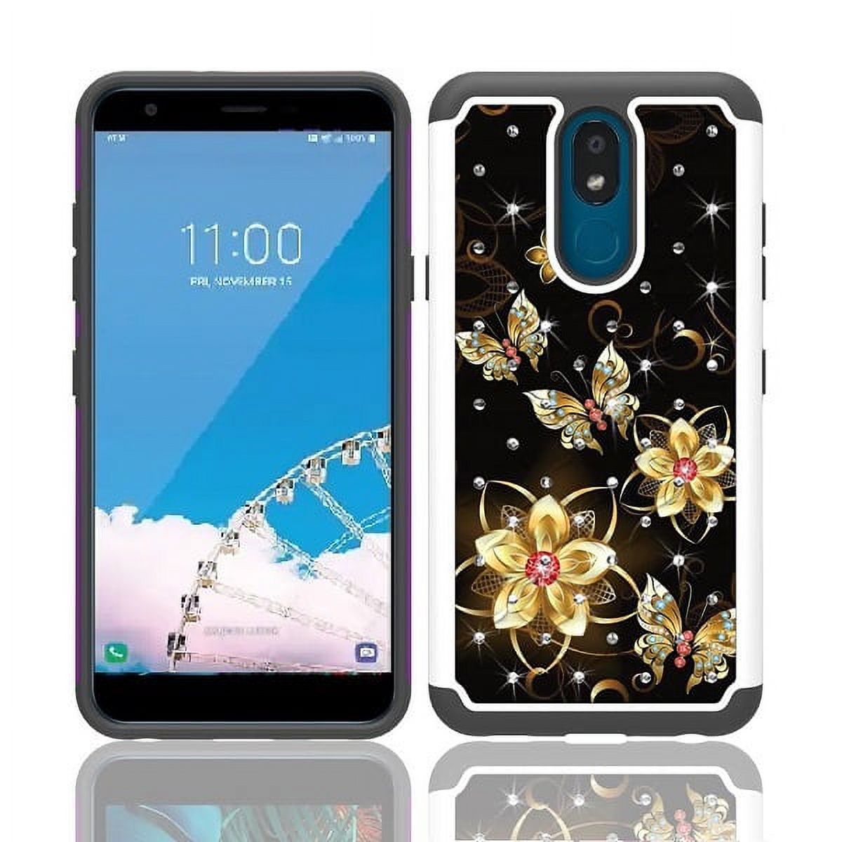 Phone Case for LG Prime 2/ LG Aristo 4 Plus / Straight Talk LG Journey Smartphone / LG Journey /LG Arena 2 / LG Escape Plus, Crystal Bling Shock-Resistant Case (Black Gold Butterfly- Tempered Glass) - image 2 of 4