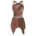 thumbnail image 3 of dPois Robe de Danse Sans Manches Irrégulière pour Femmes Justaucorps de Ballet Patinage Artistique Robe de Danse Moderne Marron TTG, 3 of 5