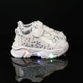 thumbnail image 3 of Toddler Girls Tennis Shoes Splice Leather Bowknot Print Light up Sneakers Trendy Thick Sole Lightweight Walking Shoes White 11.5 Little Kid, 3 of 6