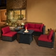 thumbnail image 3 of Topbuy 6-Piece Patio Furniture Set with 30" Propane Fire Pit Table Outdoor PE Wicker Conversation Set with Cushions and Tempered Glass Coffee Table Red, 3 of 10