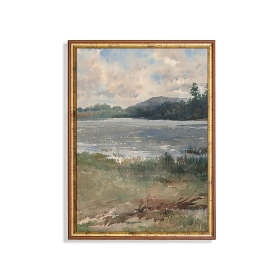 Vintage Lakeside Farmhouse Landscape Art Home Decor UNFRAMED Poster, Wall Art for Decor, Present, 8x12