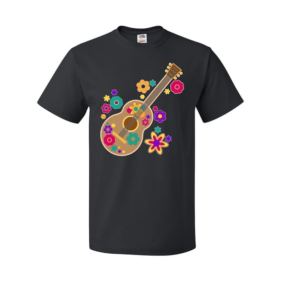 Inktastic Acoustic Guitar with Colorful Flowers T-Shirt