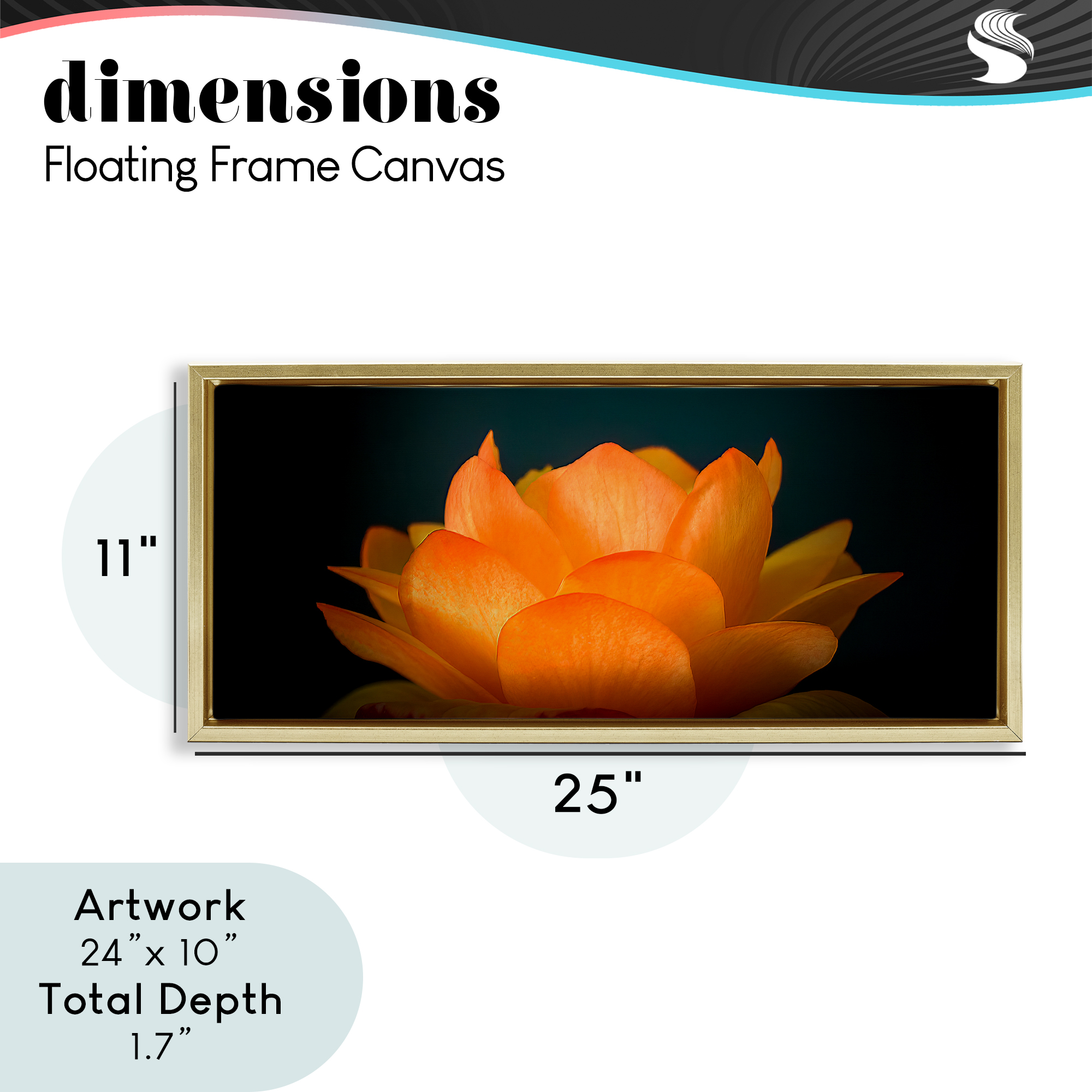 Glowing Orange Lotus Gold Framed Floater Canvas Wall Art, design by Phillip Flowers