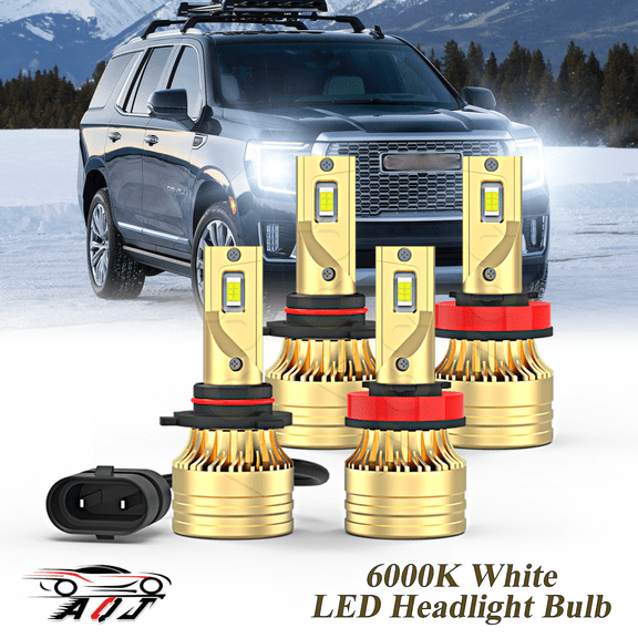 LED Headlight Bulb Combo for GMC Yukon 2017 2018 2019 2020 - 100,000LM Super-Bright 6000K White, High Low Beam Bulbs，Plug & Play, Pack of 4