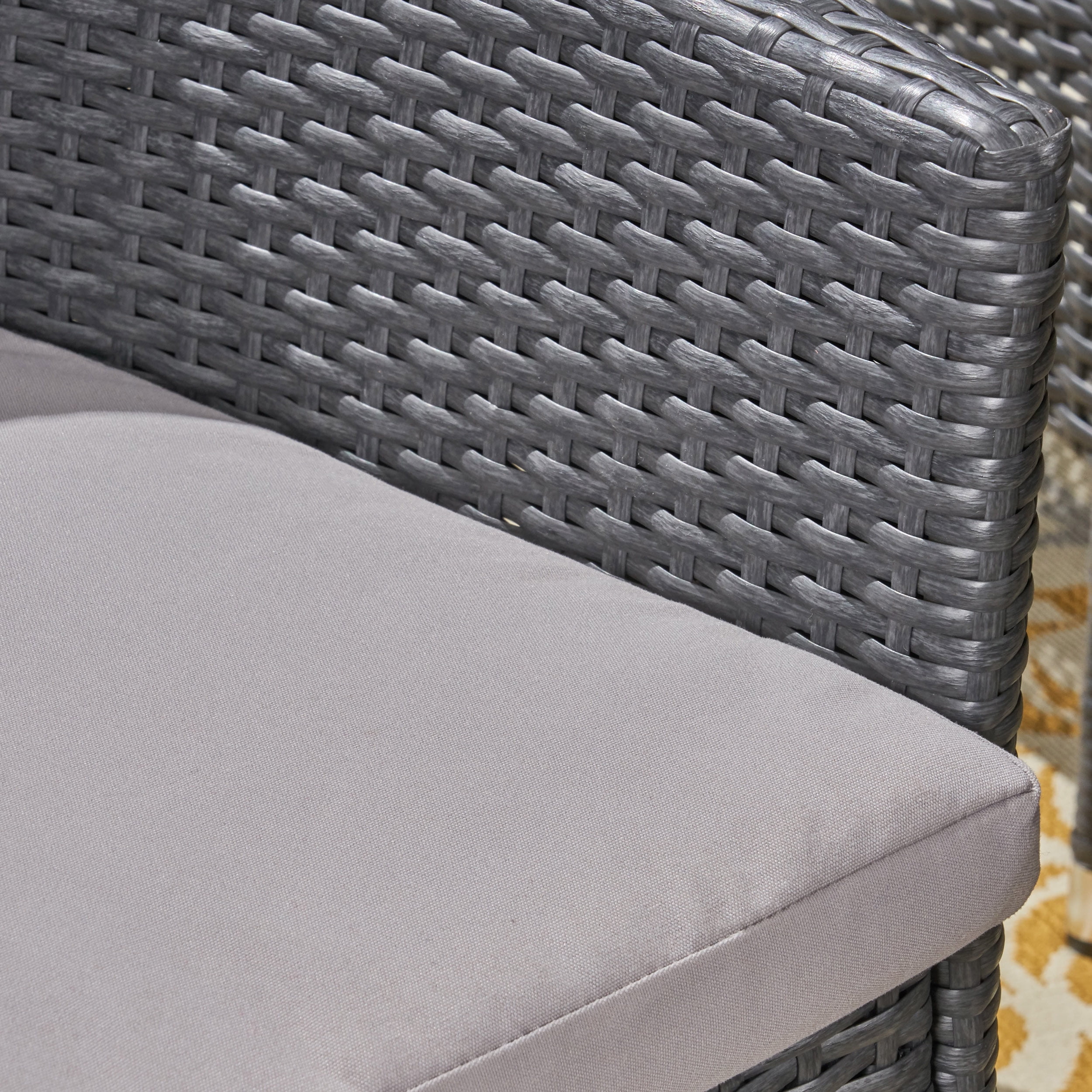 Annalise Outdoor 7 Piece Acacia Wood and Wicker Expandable Dining Set with Cushions, Sandblast Dark Gray, Gray, Silver