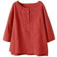thumbnail image 5 of Hurxie Women's Linen 3/4 Sleeve Blouse V Neck Summer Casual Loose Tops Red M, 5 of 7
