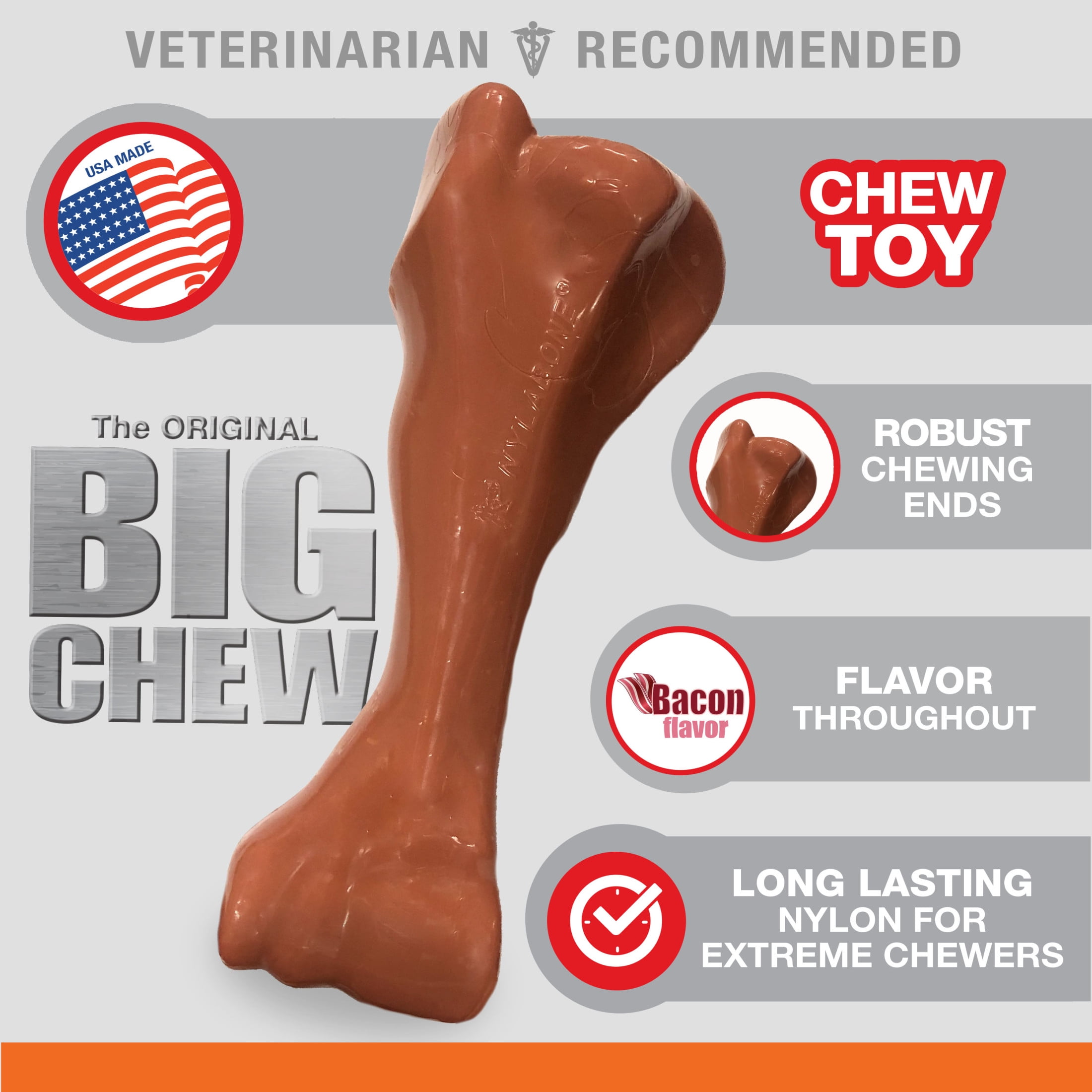 Nylabone Power Chew Butcher Bone Dog Toy, Dog Chew Toy, Bacon Flavor, XX-Large, 1 Count