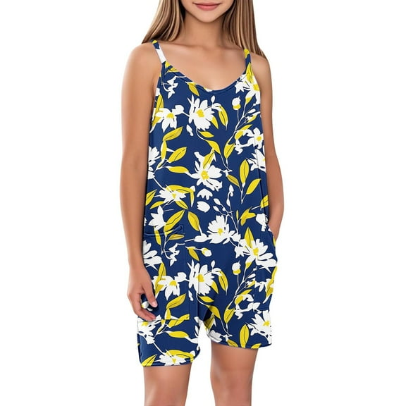 YABCSAZ Girl's Jumpsuit Sleeveless Spaghetti Strap Romper Casual Loose Summer Jumpsuits Solid Color Kids Clothes Infants Baby Outfits Baggy Sweatpants Romper with Pockets Size 9 Years
