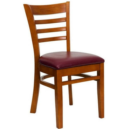 Ladder Back Chairs - Set of 2, Cherry / Burgundy Vinyl Seat