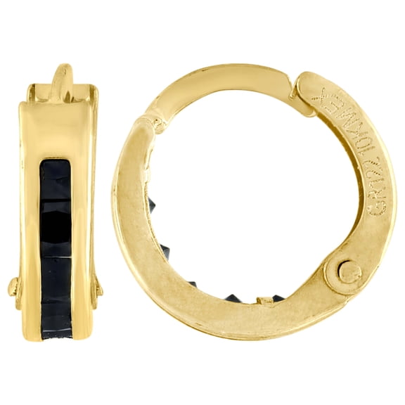 10kt Real Yellow Gold Womens Princess-Cut Black Cubic Zirconia Huggie Hoop Earrings