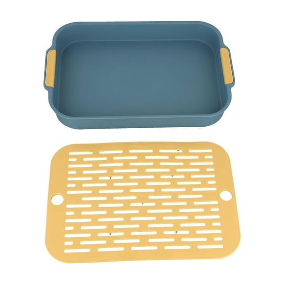Dish Drying Rack, Small Plastic Dish Drainer Tray, Compact Kitchen Sink Organizer, for Countertop, in Sink Use, Two Tone Blue and Yellow, 1 Pack