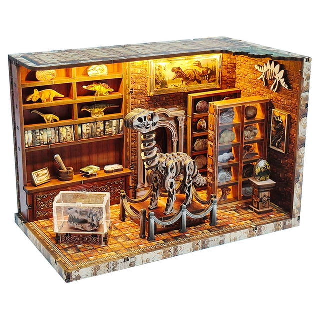 Dinosaur Institute DIY Wooden Bookend 3D Puzzle Assembly Kit for Teens and Adults Miniature Scene Craft Model