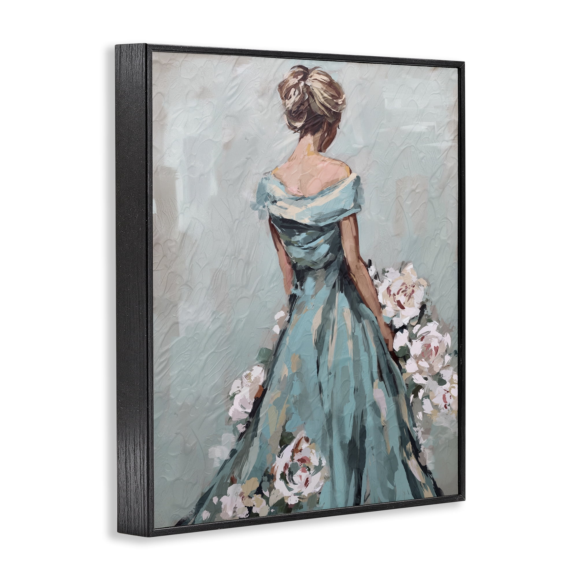 Stupell Industries Floral Woman in Gown Novelty Painting Black Framed Art Print Wall Art, 24 x 30