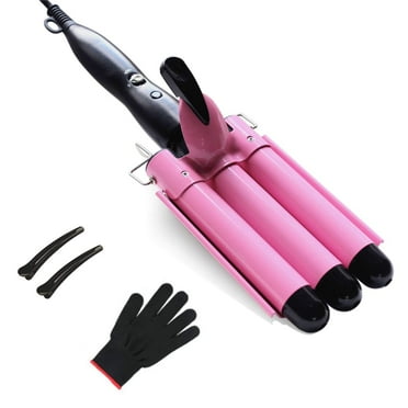 3 Barrel Curling Iron TOP4EVER 25mm 1 inch Professional Hair Curling Wand with Two Temperature Control Fast Heating Portable Crimpers for Waving Hair Pink