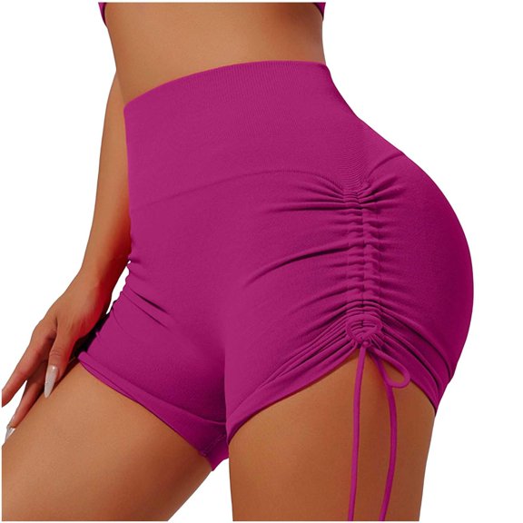 idosla Women's V Cross High Waisted Swim Shorts Ruched Side Tie Boy Shorts Swimsuit Bottoms with Liner (Purple, M)