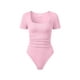thumbnail image 1 of Body OQQ para mujer, manga corta, cuello cuadrado, fruncido, rosa, 1 of 6