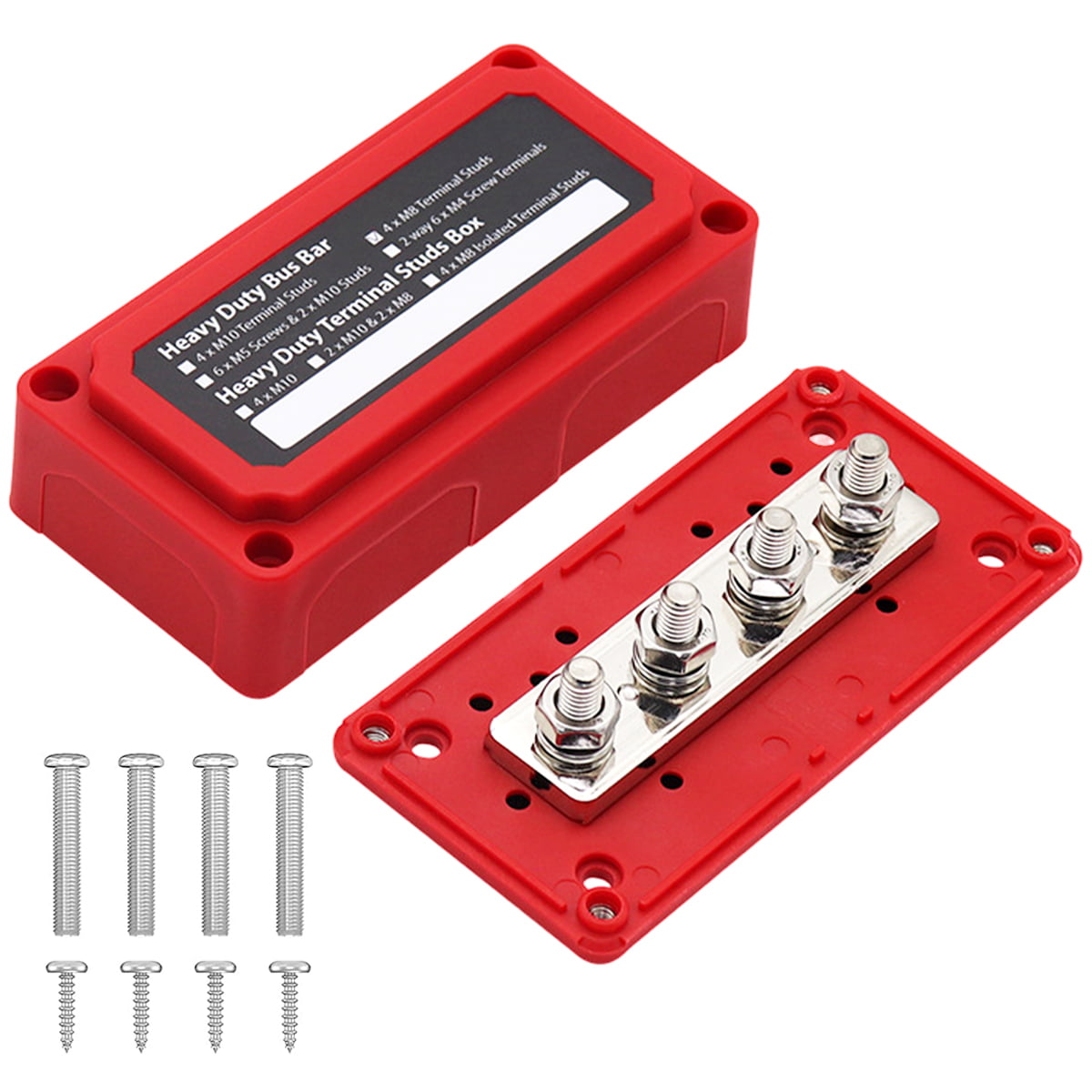 verlacod Bus Bar Terminal Block DC 12V-48V 300A Professional Power  Distribution Block Bus Bar with 4 M8 Terminal Studs Heavy Duty Battery  Junction Block with Cover for Car RV,Black+Red 