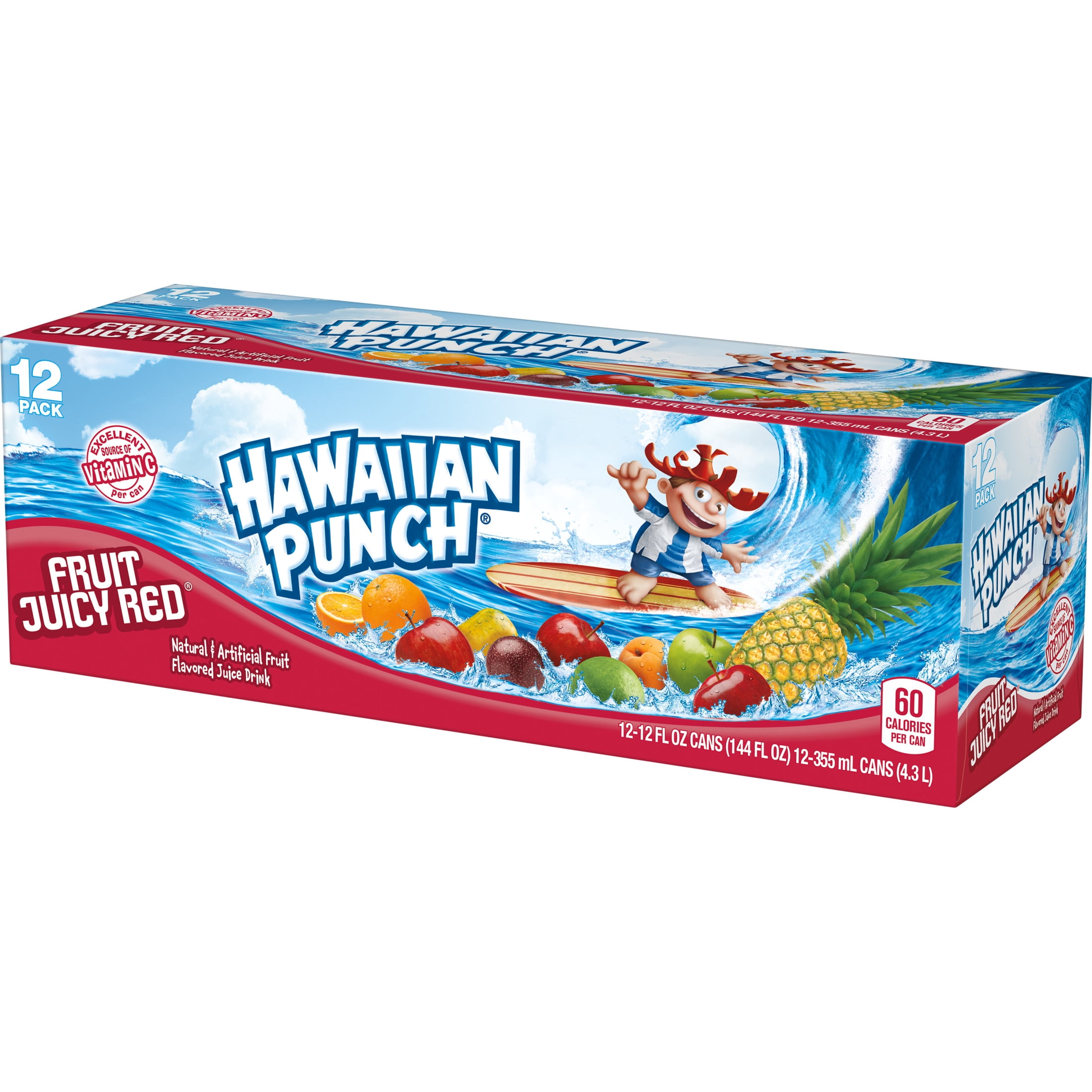Hawaiian Punch Fruit Juicy Red Juice, 12 fl oz, 12 Count Cans