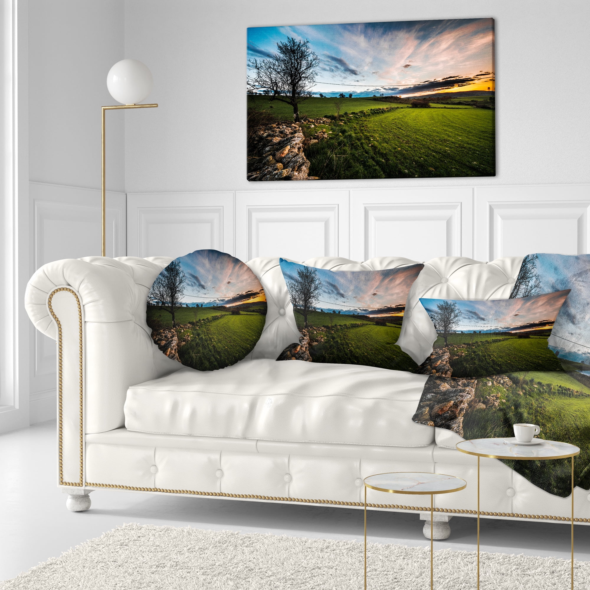 Designart Beautiful Green Meadow in Sardinia - Landscape Printed Throw Pillow - 12x20