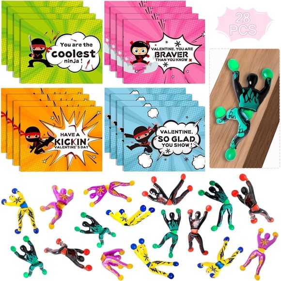 Set de tarjetas de San Valentín y pegatinas tipo ninja trepador para niños