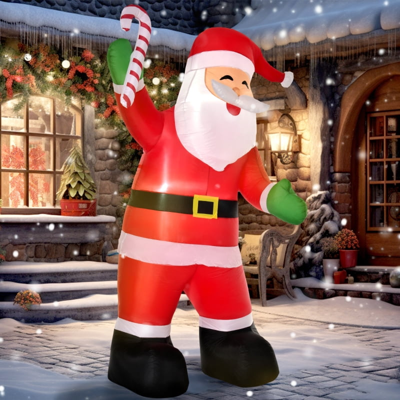 Alvantor Christmas Inflatables Santa with Candy Cane, Blow-Up Yard Decoration with LED Lights 53.1"x35.4"x97.6" Red