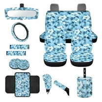Jeiento Blue Hibiscus Flowers Car Seat Cover with Steering Wheel Cover Seat Belt Strap Pad Handbrake Gear Shift Knob Cover Rubbish Bin Armrest Cover Auto Rearview Mirror Cover Coasters 14 PCS