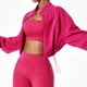 thumbnail image 3 of Chaqueta recortada para correr para yoga, holgada, de manga larga, con cremallera completa, cuello alto, ropa deportiva de color sólido para mujer, carmín M, 3 of 6