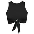 thumbnail image 4 of Women's Solid Tie Front Crop Trendy Cozy Tankini Top Knotted High Neck Sports Bra Padded Swimsuit Bathing Suit Black M, 4 of 5