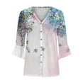 thumbnail image 4 of ICHUANYI Clearance Fashion Women Summer 3/4 Sleeve Cardigan Solid Color Casual Blouse Tops(Blue, S) ICHUANYI WER2023080910263, 4 of 5