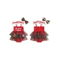 thumbnail image 2 of RUINIXCW Newborn Baby Girl My First Christmas Outfit Xmas Romper Dress Infant Girl Strap Sleeveless Smocked Patchwork Tulle Tutu Dress Headband, 2 of 10