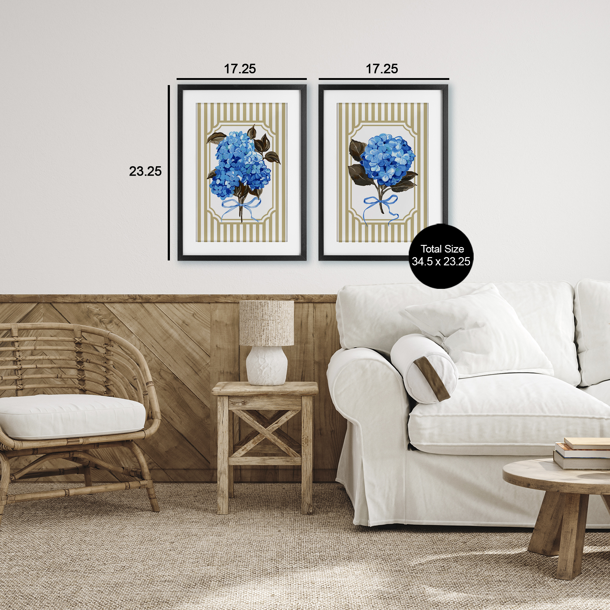 Hydrangea Bouquets with Bows 2 Piece Black Framed Print Under Glass Set, design by Adonna Ebrahimi