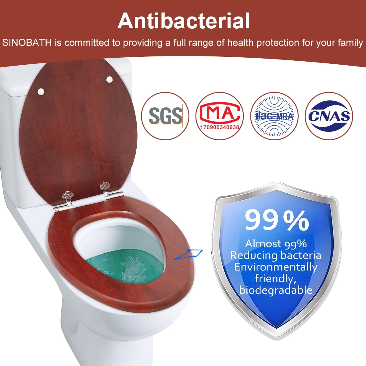 Nastarki Elongated Toilet Seat, Slow Close Wood Toilet Seats, Wooden Toilet Seats with Strong Alloy Hinges