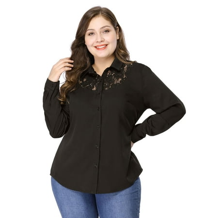 Unique Bargains Women's Plus Size Slim Fit Tops Lace Panel Shirt (Size 5X)