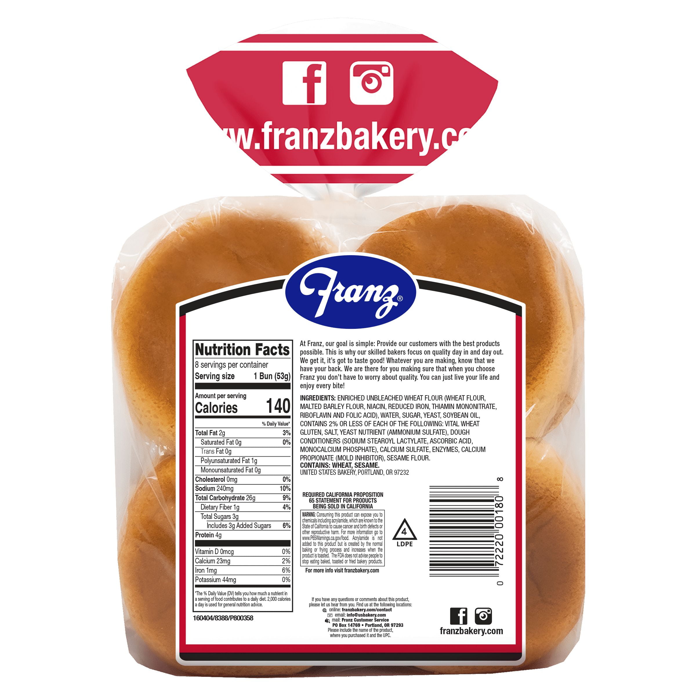 Franz Cluster Hamburger Buns, 15 oz, 8 Count