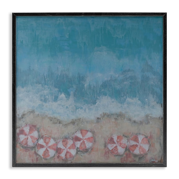 Stupell Industries Contemporary Abstract Ocean Shore Beach Umbrella Coast Black Framed Giclee Art, 17 x 17, by Reesa Qualia