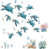 Sea Turtle Wall Stickers Ocean Turtle Wall Decals Starfish Shell Bathroom Decals Removable Peel and Stick Wall Stickers for Bedroom Bathtub Toilet Living Room Decor 90x39cm colorful