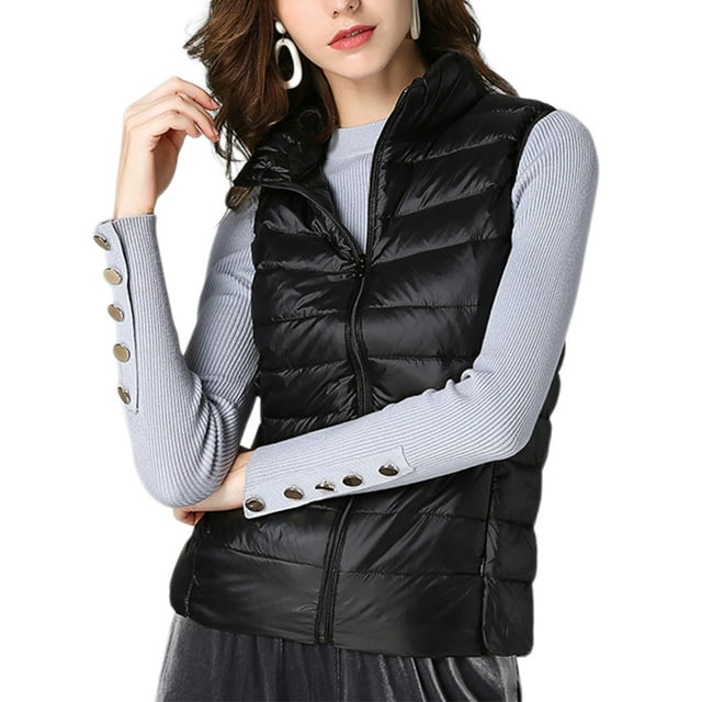 Innerwin Down Vests Sleeveless Ladies Waistcoat Work Stand Collar Lightweight Puffer Vest Black M