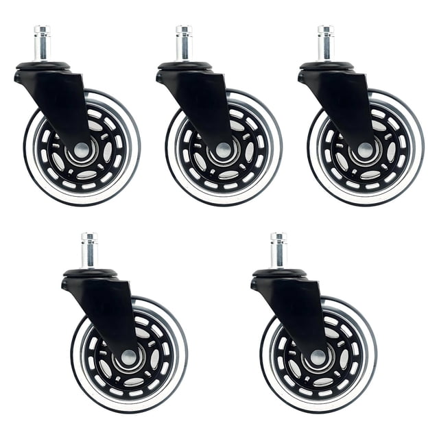 Terraxo 5 Pcs Roues de Chaise de Bureau Remplacement Roues Universelles Pivotantes pour Maison Bureau Roulettes de Chaise en Caoutchouc Silencieuses Roulettes Robustes 2,5 Pouces
