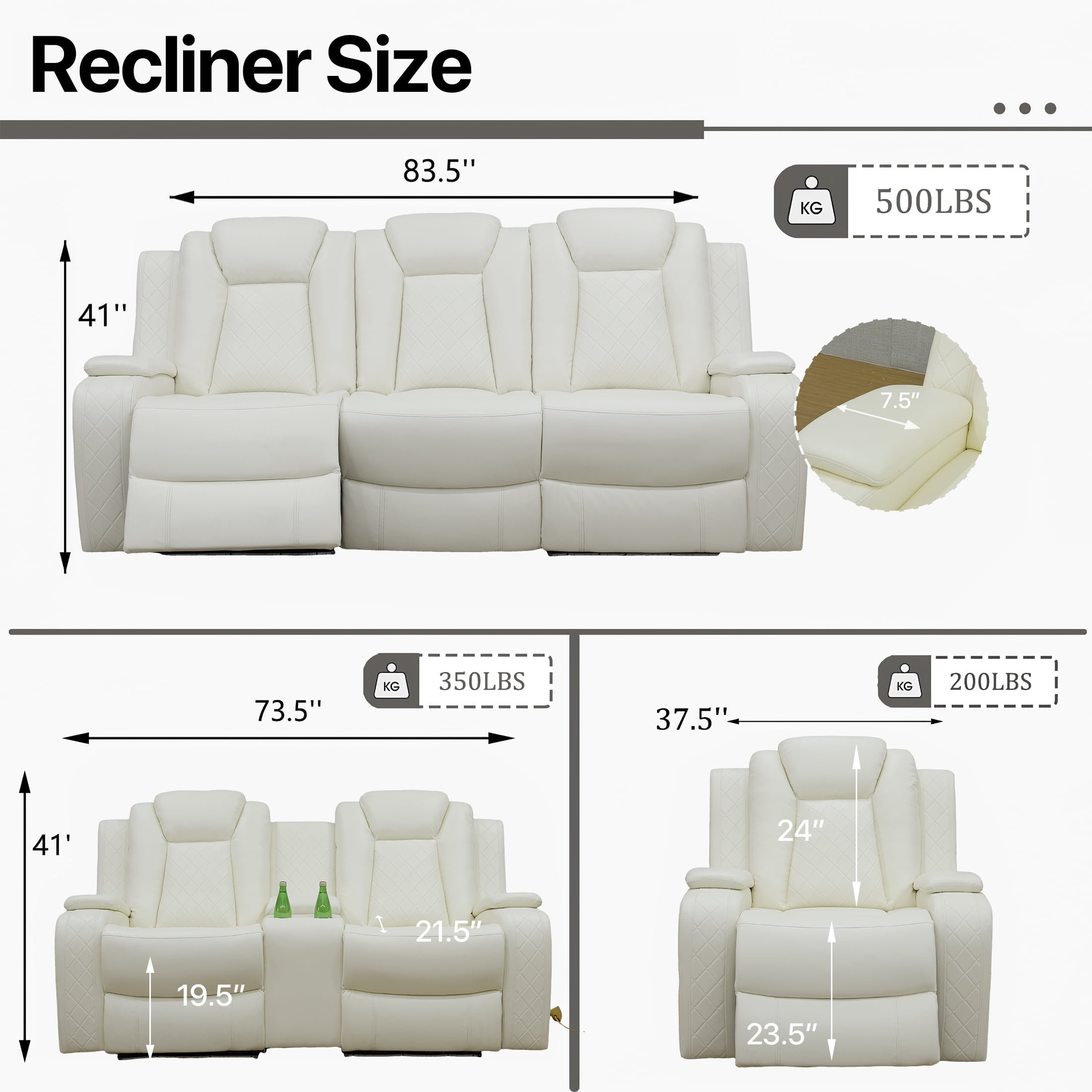 Aukfa Double Power Reclining Sofa, Leather Loveseat with Cupholder, USB and Storage for Living Room,Beige