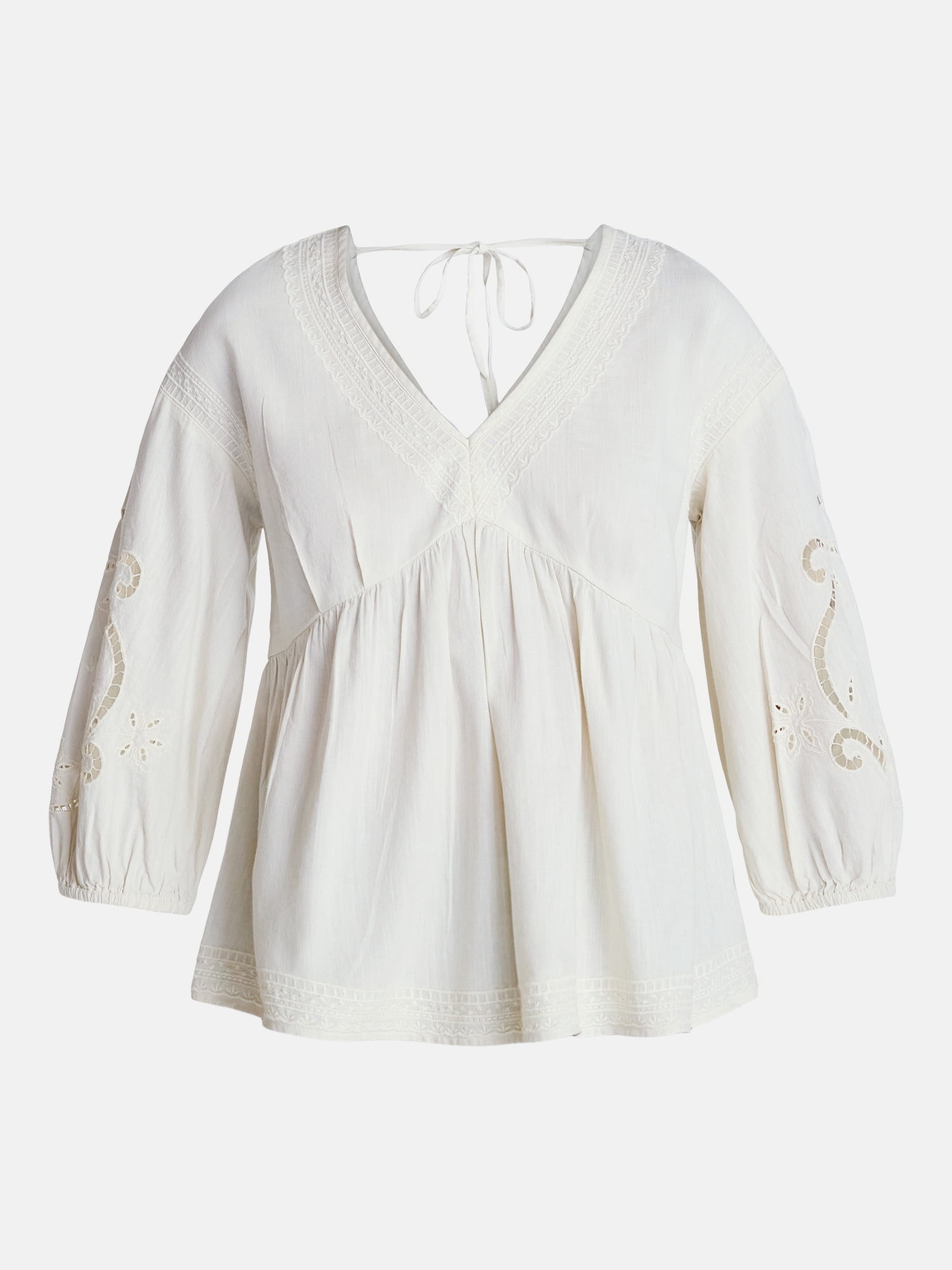 Time and Tru Women's Long Sleeve Poet Sleeve Broderie Anglaise Top, Sizes XS-XXXL