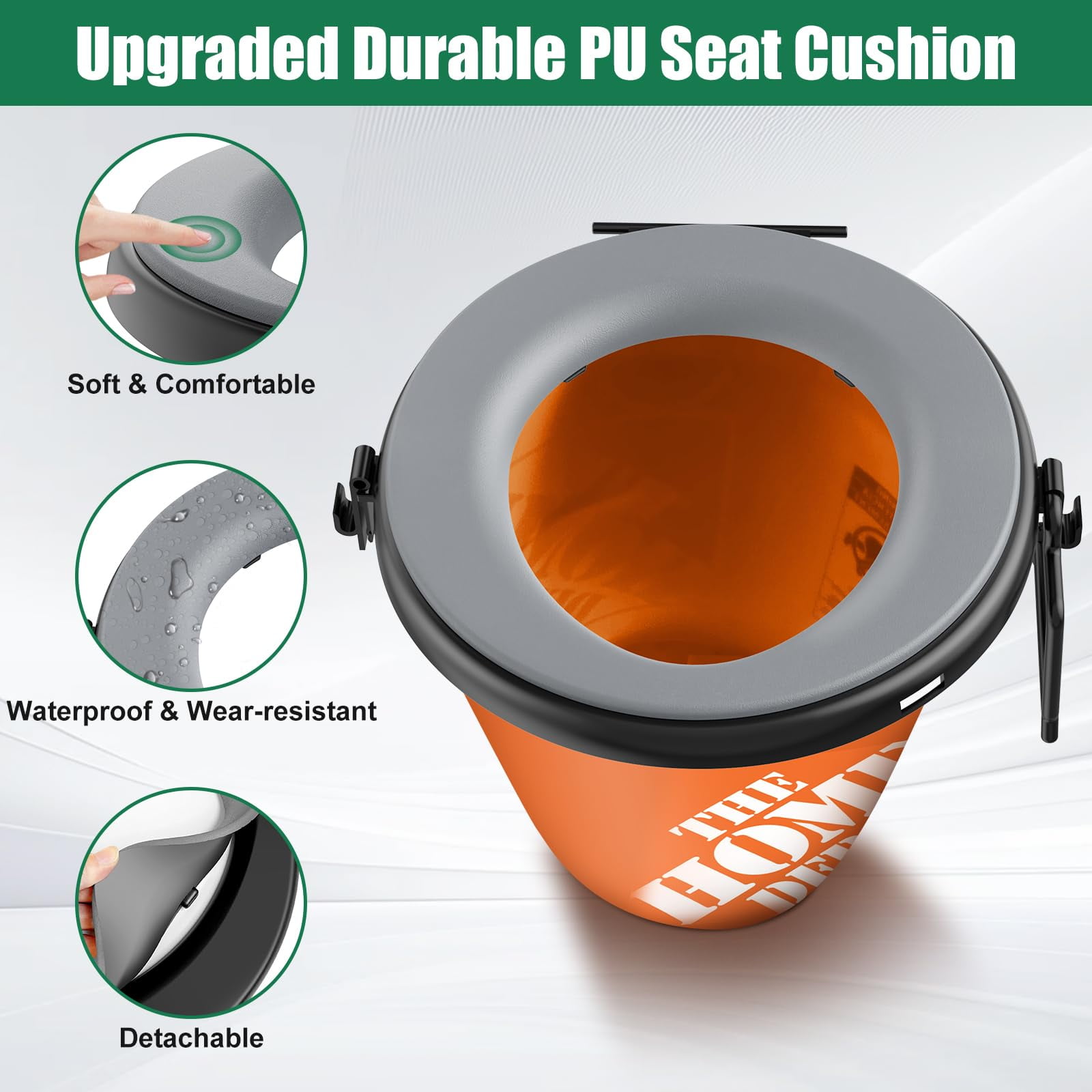 WADEO 5 Gal Bucket Toilet Seat with Cushion, Lid, Storage Bags and Disposable Toilet Bags, for Camping, Hiking, Emergency, Car, Boat, RV