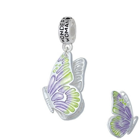Large Translucent Purple & Lime Green Flying Butterfly - Wonder Woman Charm Bead