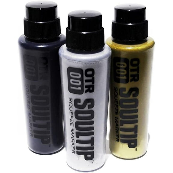 On The Run .001 Soultip Permanent Paint Jumbo Squeeze Marker, Assorted Metallic Colors, 3 Count
