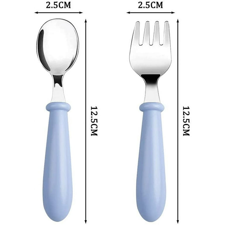 Hequsigns 3pairs Toddler Spoons and Forks Set, Stainless Steel Kids Utensils with Portable Travel Case, Silverware and Dishes for Baby Self-Feeding