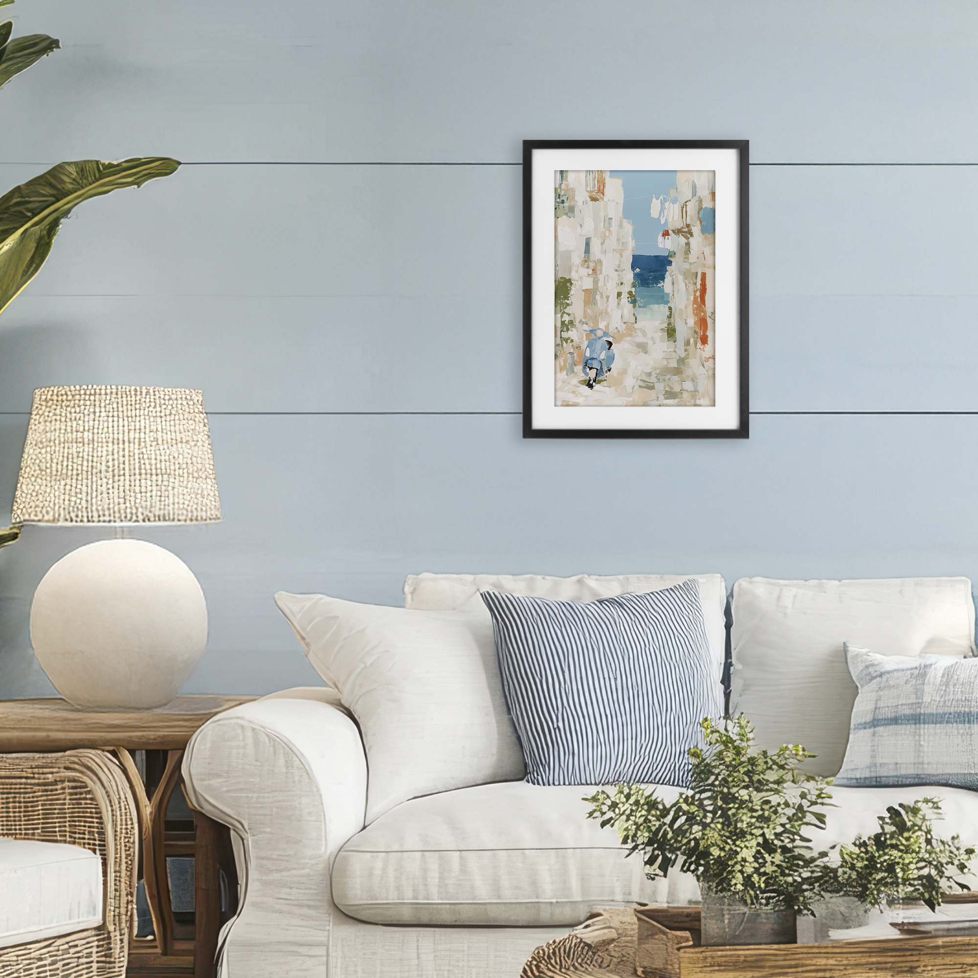 Stupell Industries Narrow Alley with Vespa Black Framed Print Under Glass, design by Chromatic Storm Studio