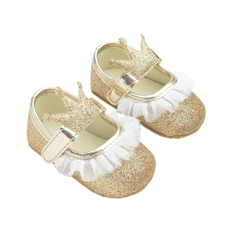 

Betiyuaoe Baby Sneakers Fashion Yarn Edge Princess Shoes Crown Shape Soft Bottom Toddler Shoes