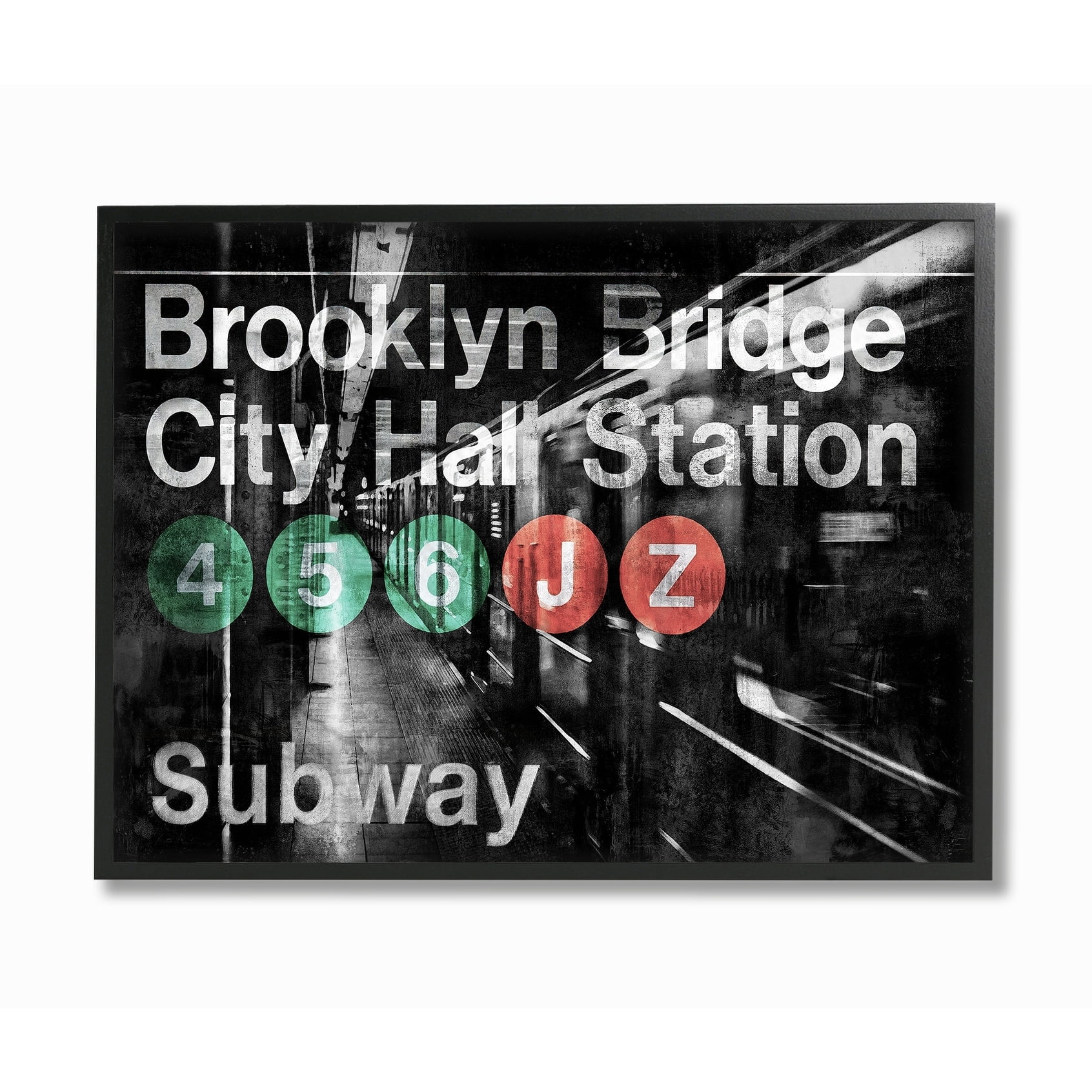 The Stupell Home Decor Collection Black and Grey Brooklyn Bridge Sign with Subway Photography Oversized Framed Giclee Texturized Art, 16 x 1.5 x 20