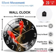 12 Inch Tempered Glass Wall Clock, Red Koi Swimming Pattern Design Wall Clock, Silent Clock, Suitable for Home Decoration (Battery Not Included), 30cm
