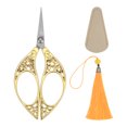 thumbnail image 1 of Unique Bargains 4.3' Stainless Steel Vintage Mini Embroidery Sewing Scissors with Tassel Leather Cover Gold, 1 of 6