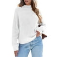 thumbnail image 2 of Women High Neck Oversized Sweaters Batwing Long Sleeve Pullover Loose Chunky Knit Jumper White XXL, 2 of 8